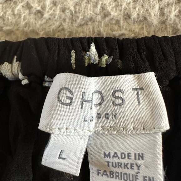 GHOST London Floral Blouse Trumpet Sleeve Flowy Boat Neck Spaghetti - Picture 13 of 16